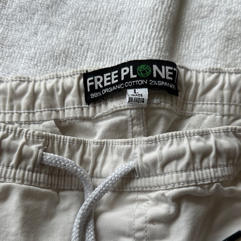 Free Planet Men's Light Cream Cotton Drawstring Shorts - Picture 2 of 3